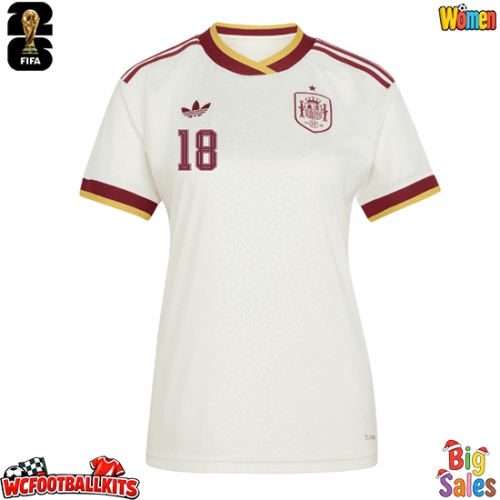 Spain Martin Zubimendi #18 Replica Away Stadium Shirt for Women World Cup 2026 Short Sleeve